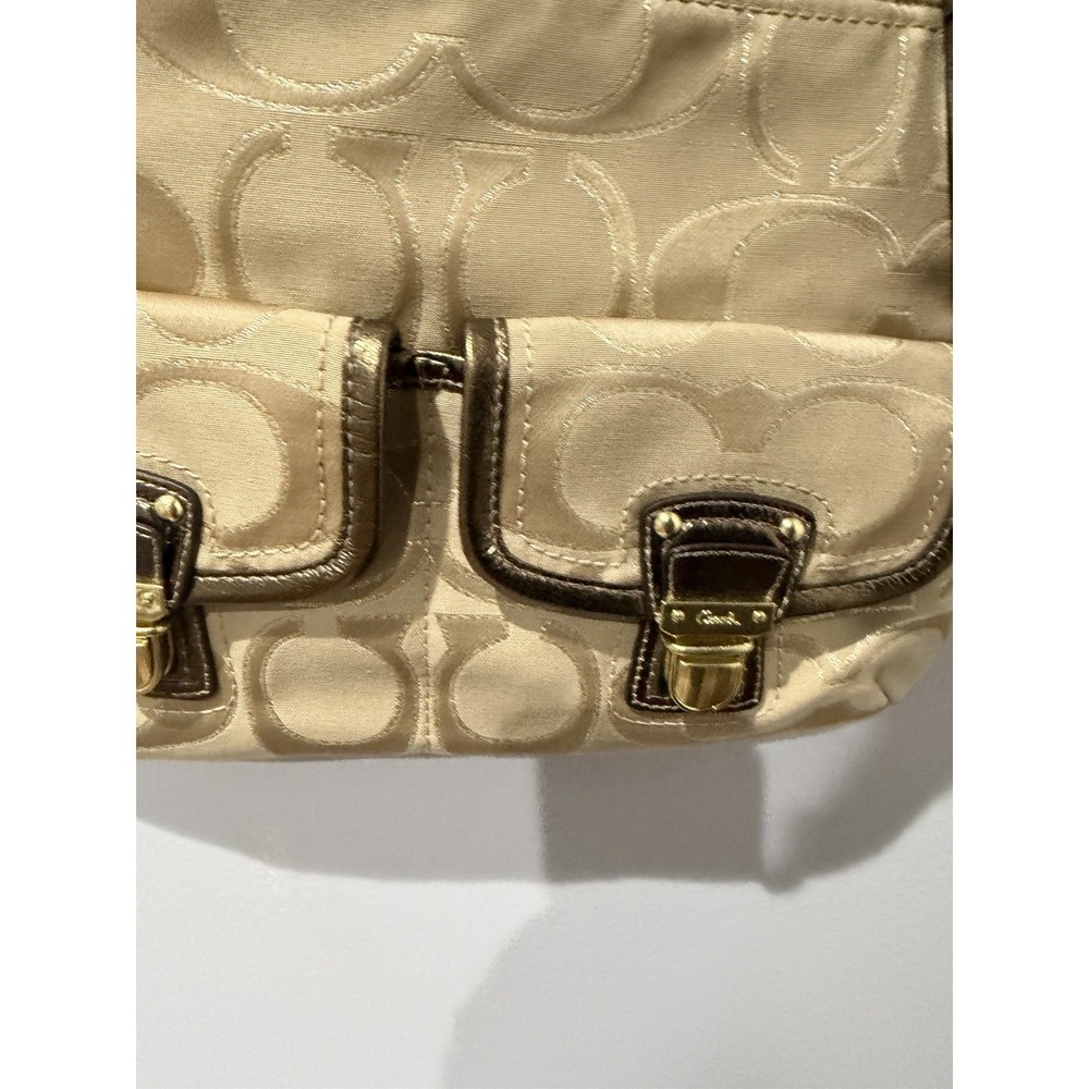 Coach Gold Tan Brown Poppy Signature Sateen Shoulder Bag 18980 Purse F - Picture 3 of 11